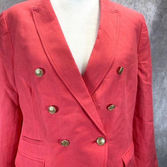 Banana Republic Linen Blend Women's 14 Coral Military Blazer Jacket Gold Buttons - Picture 3 of 12